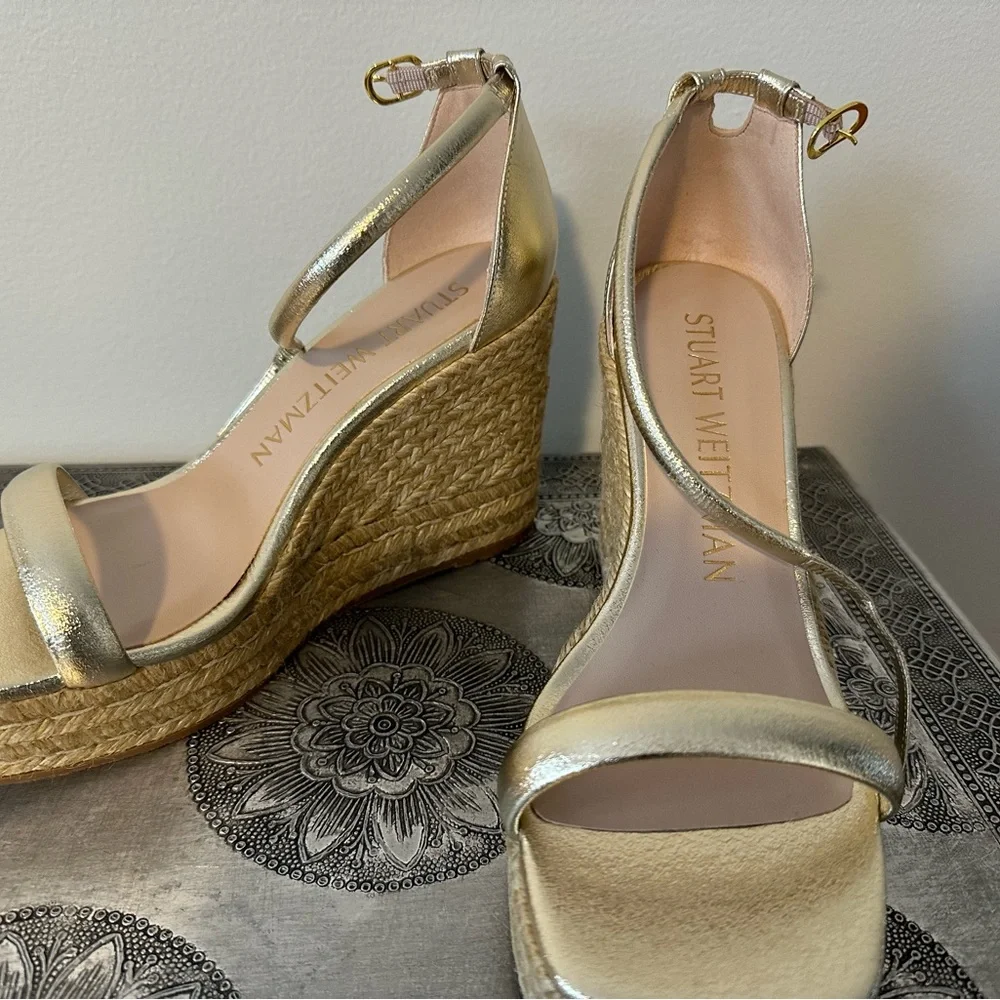 Stuart Weitzman Metallic Gold Espadrille Wedges - Picture 2 of 5